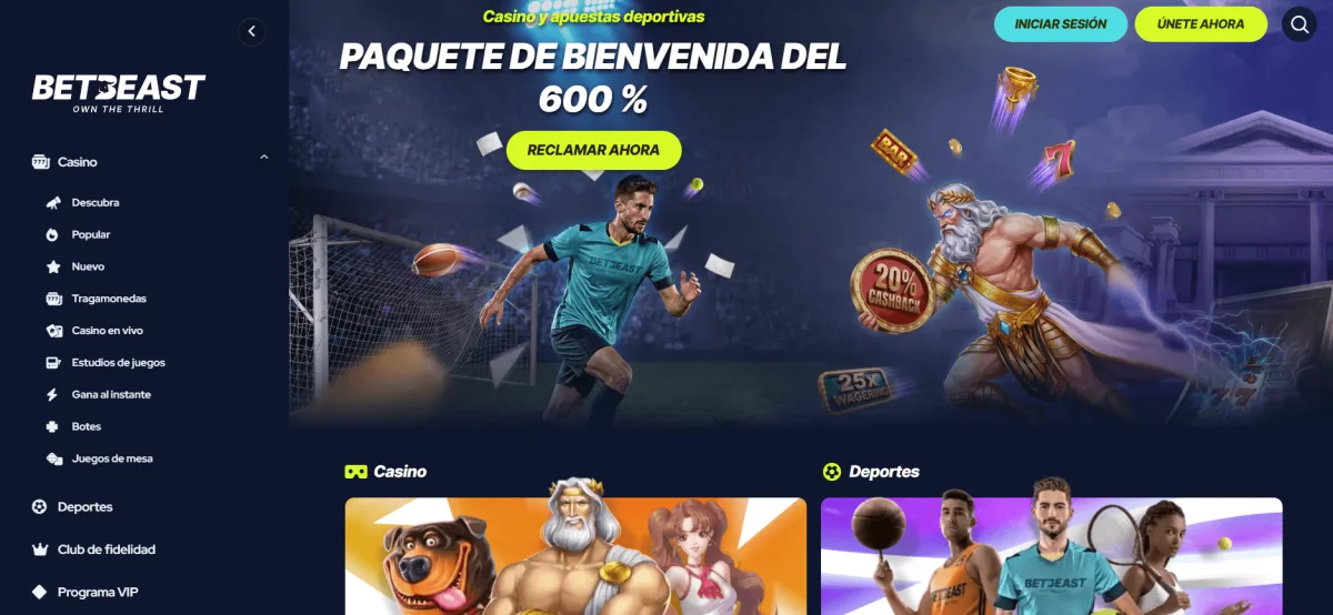 BetBeast homepage bono bienvenida casino online